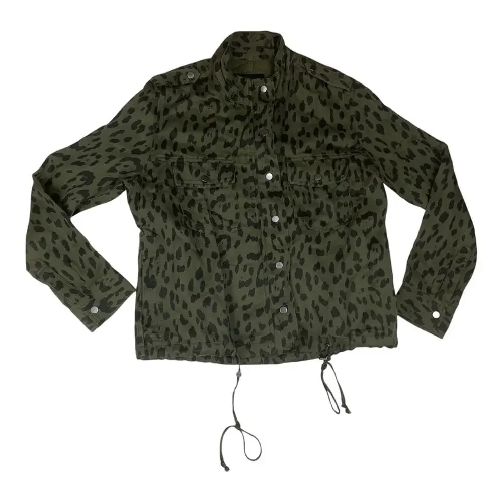 Rails women's Extra small XS green Olive Leopard Print Jacket linen lyocell